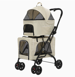 Poussette double pour animaux de compagnie, pliable, roues verrouillables, chariot de promenade idéal pour les familles multi-animaux, les promenades en plein air et les visites chez le vétérinaire - Product Image 1