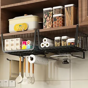 Cesta deslizante hueca para almacenamiento bajo el gabinete de cocina, con soporte para pañuelos y tazas, y estante colgante para armario/escritorio - Product Image 3