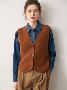 Cárdigan sin mangas de punto de Cachemira de gama alta para otoño e invierno con cuello en V para <span class=keywords><strong>mujer</strong></span> - Product Image 4