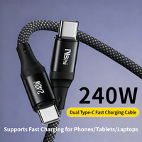 Kabel pengisian daya cepat, USB-C pengisian daya Cepat 240W 5A, jalinan nilon ke kabel tipe-c dengan konduktor tembaga murni untuk iPhone 16/15 iPad MacBook
