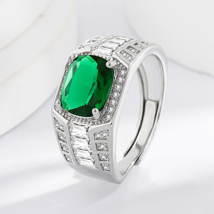 Мужское кольцо из посеребренной латуни в морском стиле с инкрустацией изумрудом, для свадьбы - Product Image 3