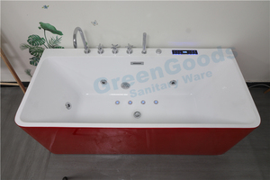 Desain Baru Dua Orang Berdiri Bebas Air Terjun Ukuran Besar Kontrol Pintar Bak Mandi Suhu Konstan dengan Lampu Led - Product Image 6