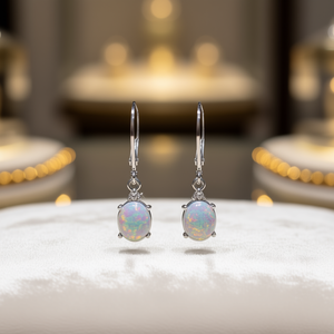 Eleganti Orecchini Pendenti in Argento 925 con Opale per Donne, Gioielli Raffinati per Uso Quotidiano con Design a Pietra Ovale e Montatura a Griffe - Product Image 2