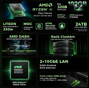 Мини-ПК GMKtec EVO-<span class=keywords><strong>X5</strong></span> <span class=keywords><strong>PRO</strong></span> на базе AMD Ryzen AI <span class=keywords><strong>Max</strong></span>+ <span class=keywords><strong>PRO</strong></span> 495, 192 ГБ LPDDR5X, 55 TOPS NPU, с двумя портами 10G LAN, поддержкой 8K, ИИ-рабочая станция - Product Image 2
