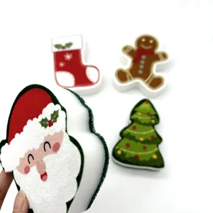 Forma diferente Cute Cartoon Christmas Style Multi-Purpose Microfiber Esponja para lavar louça para pratos