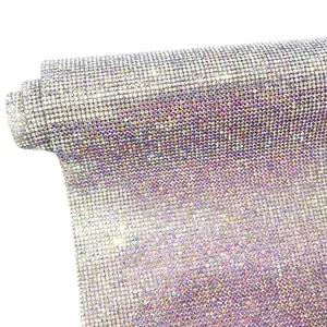 Tela de diamante para decoração, brilho de malha de diamante ab strass folha de 2mm para decoração