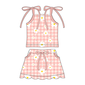 Popolare Completo Estivo Personalizzato per Bambine, Top Senza Maniche con Fiocco e Gonna a Balze, Set Sportivo per Bambine - Product Image 5