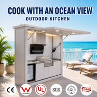 Îlot de cuisine extérieur en forme de U, station de barbecue modulaire en acier inoxydable avec comptoir de bar, sièges et évier pour patio
