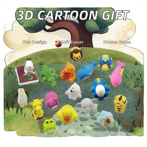 Commercio all'ingrosso simpatico cartone animato animale 3D TPR gomma Set regalo di cancelleria promozionale per la scuola dei bambini con divertente borsa di gomma resistente - Product Image 4
