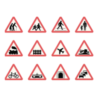 Panneau de signalisation routière triangulaire en aluminium émaillé pour les situations de danger (vent traversant, passage piétonnier, tunnel, trafic) et les signalisations réglementaires.
