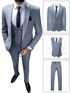 <span class=keywords><strong>Traje</strong></span> de <span class=keywords><strong>Hombre</strong></span> de Tres Piezas <span class=keywords><strong>Gris</strong></span> Clásico Personalizable al por Mayor, <span class=keywords><strong>Traje</strong></span> Formal con Solapa de Doble Muesca para Reuniones de Negocios y Bodas - Product Image 3