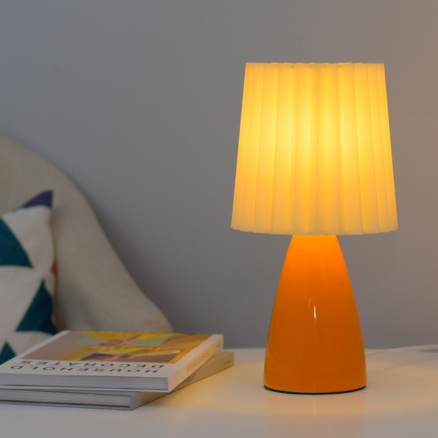 New Hot Warm Color Bedside Lamp With Non-Removable Shade Bedroom Bedside Living Room Office Small Table Lamp (Papaya Yellow)