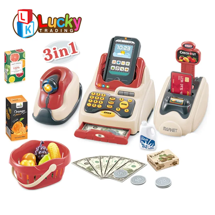 New Arrival Pretend Play Supermarket Cash Register Set Mini Supermarket Counter Set Toy with Light&Sound