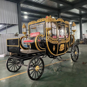 Calèche royale noire et or à chevaux avec décoration de couronne, nouvelle, populaire, pour extérieur, style européen vintage, pour mariage ou défilé de princesse - Product Image 2