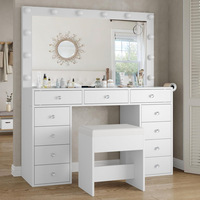 Coiffeuse multifonctionnelle éclairée avec rangement, moderne et assemblée, pour chambre à coucher