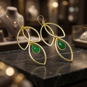 Boucles d'oreilles pendantes ovales géométriques tendance en laiton plaqué or 18 carats avec pierre verte enroulée de fil, bijoux de fête pour femmes - Product Image 4