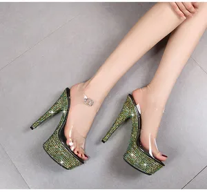 Attractive shoes women 13 cm rhinestone heels platform sexy ladies buckle straps sandals nightclub dancing women high heel shoes