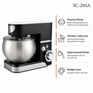<span class=keywords><strong>Robot</strong></span> de <span class=keywords><strong>cuisine</strong></span> Shinechef, batteur sur socle planétaire, 5 L, acier inoxydable, 1300 W, design à tête inclinable, 6 vitesses, bol mélangeur, usage domestique, OEM - Product Image 2