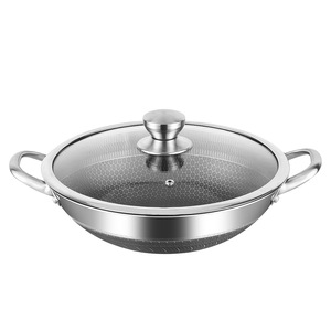 304 Stainless Steel Frying <b>Pan</b> Double <b>Handle</b> Honeycomb Nonstick Induction Compatible Household Wok - Product Image 4