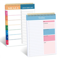 Bloc-notes de productivité coloré A5 avec liste de tâches quotidiennes en spirale et planificateur de repas hebdomadaire avec liste d'épicerie, 2 designs pour le bureau
