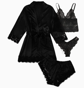 Completo Set Lingerie Sexy in Pizzo da Donna 4 Pezzi - Pigiama a Maniche Lunghe - Product Image 2