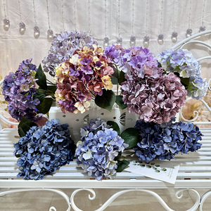 Nueva Flor Artificial de <span class=keywords><strong>Hortensia</strong></span> de 5 Cabezas en Tonos Otoñales, Accesorios para Bodas, Adornos para Sala de Estar y Hoteles, Venta al Por Mayor de Fábrica - Product Image 1
