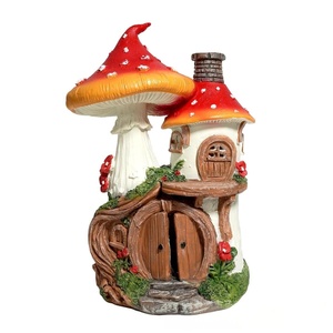 Cabane champignon de conte de fées en résine avec lumière solaire, veilleuse, décoration de jardin, pelouse, rocaille, aménagement paysager, ornements modernes - Product Image 5