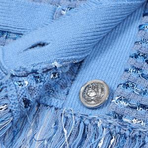 Women's Blue Crew Neck Long Sleeve Single-Breasted Wool Fringed Knit <b>Sweater</b> Breathable <b>Vintage</b> Spring Elegant High-End Top - Product Image 4