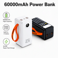 Batterie externe de gros volume (10000-100000 mAh) à charge ultra-rapide 22,5 W avec câble intégré, cordon et lumière LED
