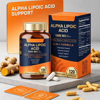 Acide alpha-lipoïque 1000 mg en capsules avec curcuma, vitamines C, E, B12, sélénium, complément alimentaire, 120 capsules, formule 6-en-1