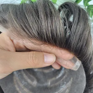 Rambut palsu Versalite Mono dan renda depan pria Wig pria kapiler rambut palsu pria sistem pria Unit rambut manusia