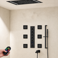 Système de douche thermostatique LED noir mat en laiton massif 500x360mm avec pommeau de plafond et 6 jets latéraux pour salle de bain