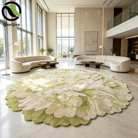 QIANQIAO Künstlerischer Goldener Pfingstrosenförmiger Hochflor-Handgeknüpfter 3D-Strukturierter Wollteppich Moderner Luxus-Interieur für Zuhause
