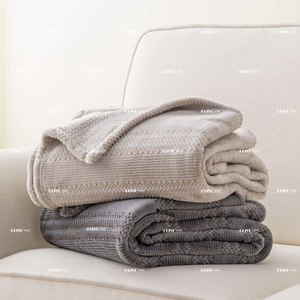 Bulk Factory Supply Neutral Beige Jacquard Striped Reversible Sherpa Blanket Embossed Popcorn <strong>Fleece</strong> Blanket for Home Decor - Product Image 6