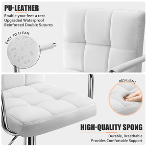 Tabourets <span class=keywords><strong>de</strong></span> bar modernes carrés en cuir PU <span class=keywords><strong>avec</strong></span> <span class=keywords><strong>dossier</strong></span> <span class=keywords><strong>pivotant</strong></span> réglable en hauteur <span class=keywords><strong>avec</strong></span> accoudoirs - Product Image 2