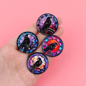 Insignia Punk gótica de Halloween, alfileres de esmalte de vidrio de cuervo, broches de Luna, bolsa de Metal chapada para Pin de solapa, técnica de esmalte suave - Product Image 1