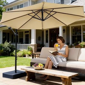 Sombrilla de Patio Cantilever de 3 Metros con Base Incluida, Sombrilla de Patio para Exteriores con Giro de 360 Grados °   Rotación e Inclinación Infinita - Product Image 1