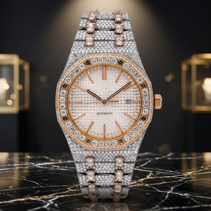 Montre de luxe en moissanite et diamant, montre-bracelet à quartz pleine couleur, bracelet en acier inoxydable, cadran en verre - Product Image 2