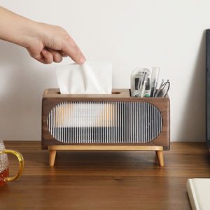 Caja de pañuelos de madera maciza de nogal negro Almacenamiento multifuncional con control remoto para el hogar o la oficina Escritorio Sala de estar - Product Image 6