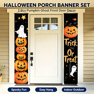 Bannière de porche d'Halloween 12x71 pouces, panneau de porte « Trick or Treat », décoration verticale à suspendre avec citrouille <span class=keywords><strong>Jack</strong></span> O' Lantern pour fête à domicile - Product Image 1