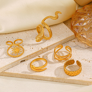 Anillos Ajustables Retro <span class=keywords><strong>en</strong></span> Forma <span class=keywords><strong>de</strong></span> Serpiente <span class=keywords><strong>de</strong></span> Acero Inoxidable Antideslustre, Anillos <span class=keywords><strong>de</strong></span> Boda Chapados <span class=keywords><strong>en</strong></span> <span class=keywords><strong>Oro</strong></span> para Mujer, para Fiestas - Product Image 2