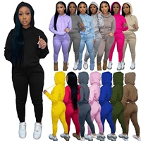 Ensemble de survêtement décontracté 2 pièces en molleton uni à capuche, coupe longue, automne, plissé, en coton, imperméable et respirant