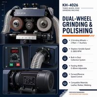 Mesin Penggiling Tepi Dua Sisi Tiga Roda KH-4026 dengan Pengumpul Debu Semi-Otomatis 220V untuk Tali Kulit, Tali Hewan Peliharaan
