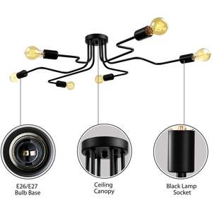 LITFAD Lustre industriel à 6 lumières, luminaire de plafond semi-encastré, en métal chromé, style contemporain, 32 pouces - Product Image 6