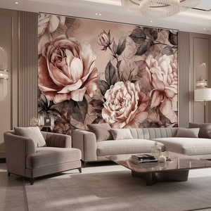 Papel Tapiz Floral Removible e Impermeable para Decoración de Paredes de Sala de Estar y Dormitorio, Mural de Flores de Peonía Rosa Vintage - Product Image 1