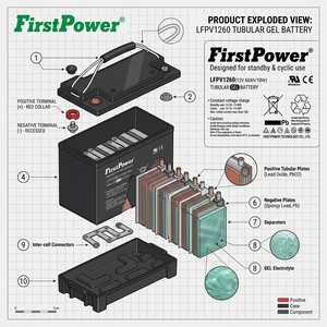 Batterie gel légère FirstPower LFPV1260 12V60Ah avec BMS intégré pour outils électriques, usage domestique et extérieur, durée de vie de 500 cycles - Product Image 2