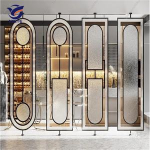 Divisores de pantallas de vidrio con marco de acero inoxidable ovalado pulido cepillado Particiones de separación de metal para decoración de ingeniería hotelera - Product Image 3