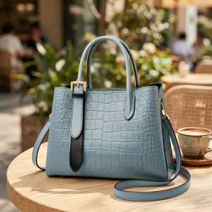 Sac fourre-tout en cuir véritable pour femme, motif crocodile, grande capacité, sac à bandoulière, fermeture éclair, pour le bureau, le quotidien et les voyages - Product Image 6