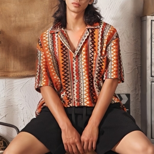 <span class=keywords><strong>Camisa</strong></span> Casual Vintage de <span class=keywords><strong>Manga</strong></span> <span class=keywords><strong>Corta</strong></span> con Cuello Camisero, Diseño de Alta Calidad, 100% Algodón Transpirable, Holgada para Verano - Product Image 5