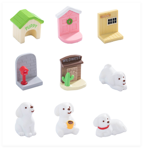 Vente en gros de figurines de dessins animés mini jouets pour enfants sculpture d'animaux art résine sable été <span class=keywords><strong>chien</strong></span> endormi <span class=keywords><strong>livre</strong></span> de lecture planche de surf chaise à bière - Product Image 1